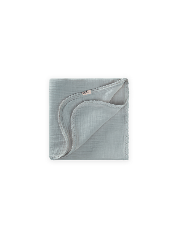 CİGİT Dantel İşlemeli Tekkat Müslin Battaniye 100X100 Cm +/- 3 Cm Mint Yeşil