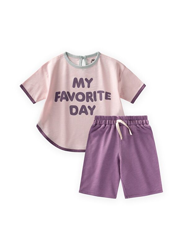 CİGİT Biye Garnili Oversize Şortlu Takım 1-7 Yaş Pudra Pembe