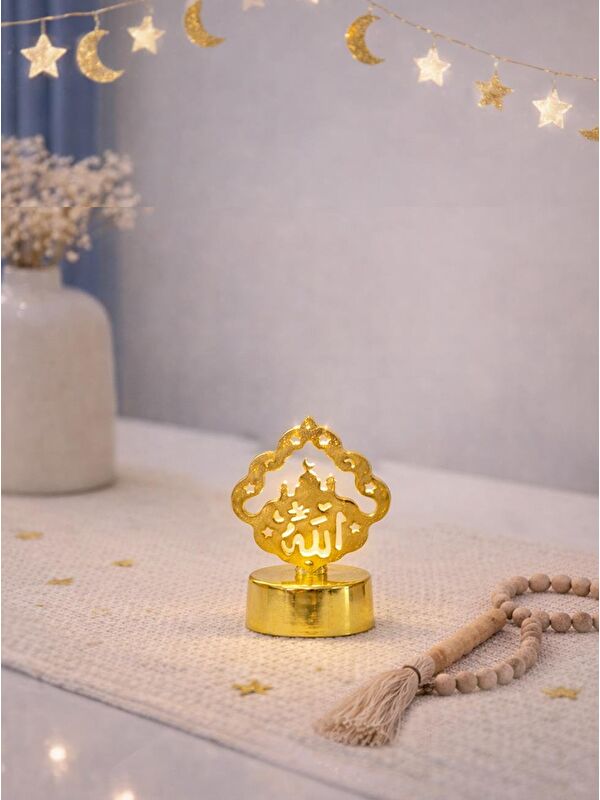 Parti Adresi Ramazan Temalı Allah Yazılı Mini Led Mum Masaüstü Dekoru Gold 7 cm