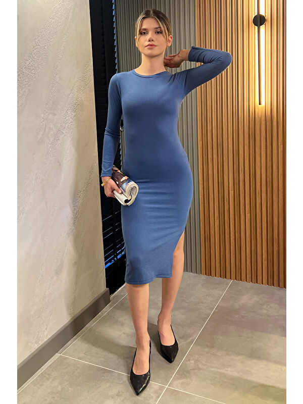 Gülseli Bisiklet Yaka Elastanlı Elbise