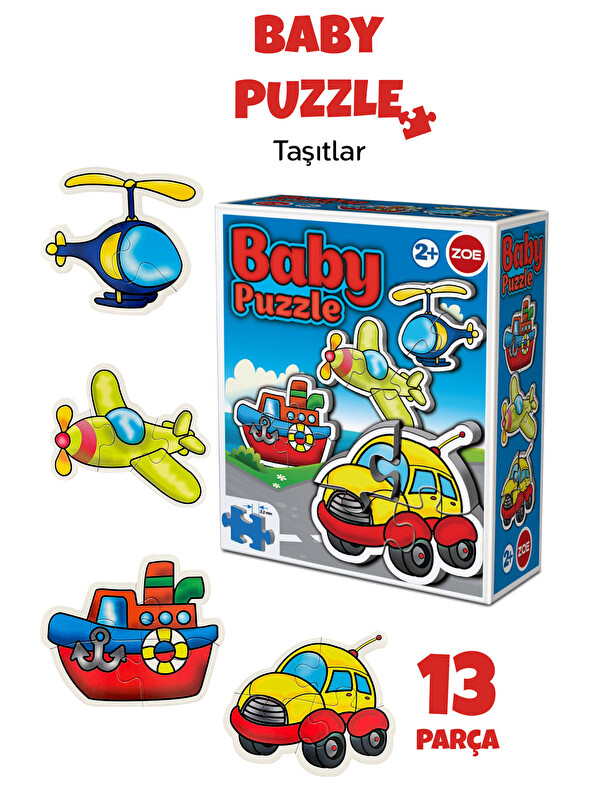 Meleni Toys 13 Parça Taşıt Figürlü Puzzle Seti - Araba Gemi Uçak Helikopter Şekilli 2-3 Yaş Eğitici Yapboz