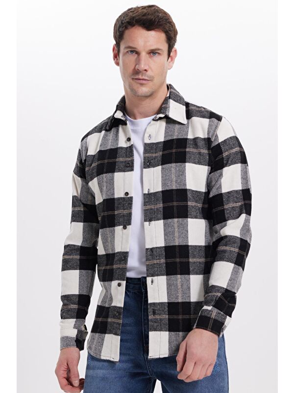 TUDORS Erkek Slim Fit Dar Kesim Kareli Kışlık Oduncu Gömlek
