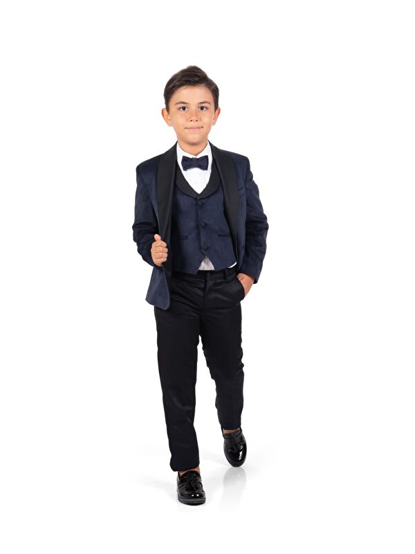 Mnk Baby & Kids Kadife Ceketli Yelekli Erkek Çocuk Takım Elbise MNK0550
