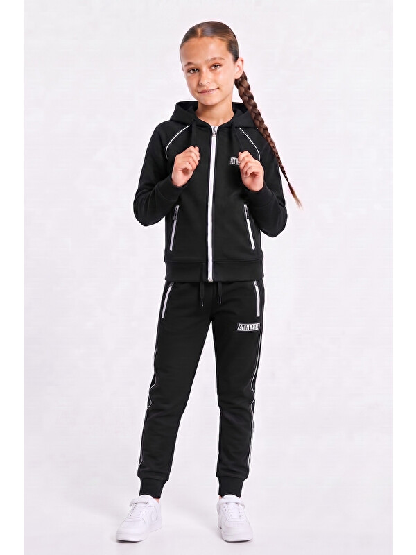 Pina Kids Kız Çocuk Scuba Atheletic Reglan Kol Kapüşonlu Dalgıç Kumaş Eşofman Takımı ESF7027