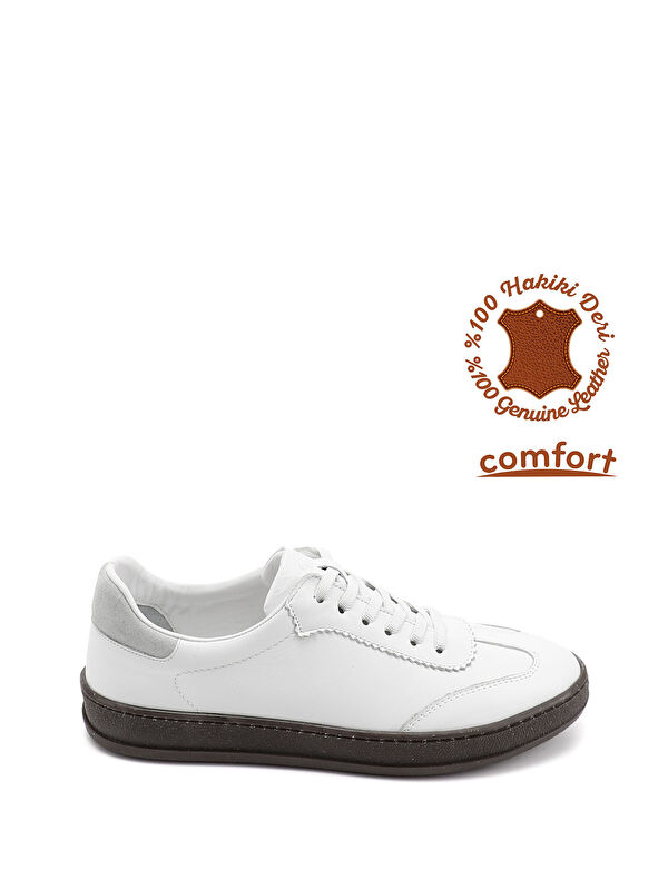 GÖNDERİ(R) Kadın BEYAZ-AÇIK GRİ Bağcıklı Hakiki Deri Sneaker