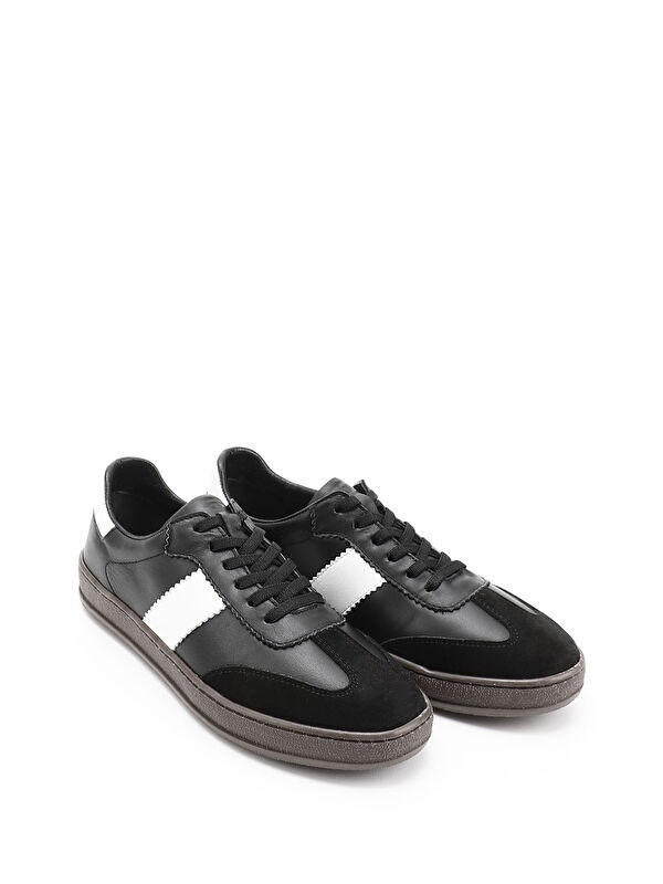 Kadın SİYAH Bağcıklı Hakiki Deri Sneaker - Görsel 3