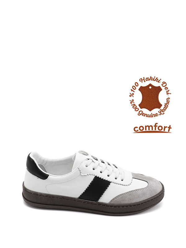 GÖNDERİ(R) Kadın BEYAZ-SİYAH Bağcıklı Hakiki Deri Sneaker