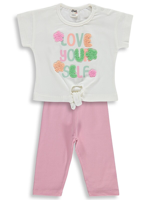 Civil Baby Garnili Çiçek Baskılı 6-18 Ay Takım - Ekru