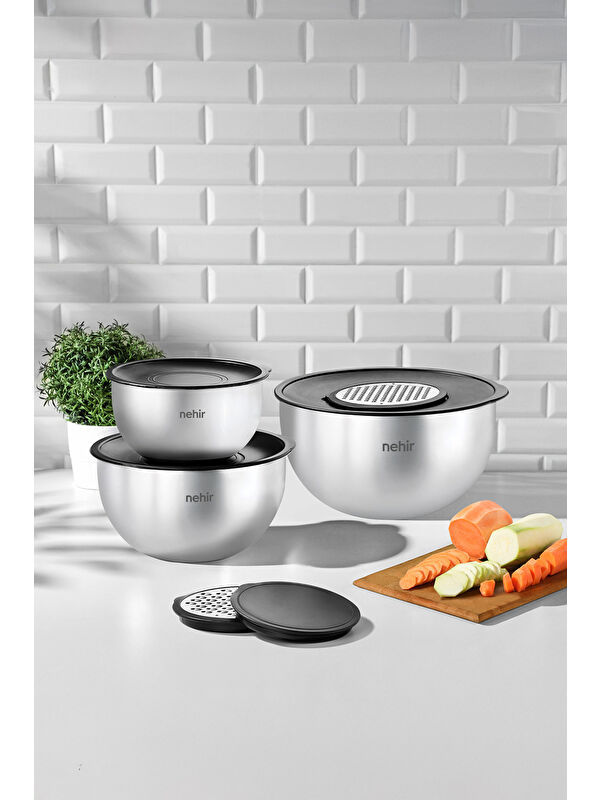 Nehir Silver Çelik 9 Parça Rendeli Karıştırma Kabı Takımı