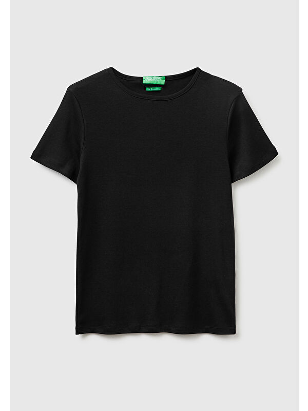 United Colors Of Benetton Kadın Siyah %100 Pamuk Bisiklet Yaka T-Shirt