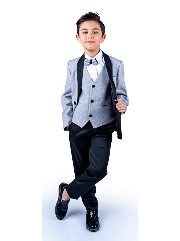 Mnk Baby & Kids Simli Ceketli Yelekli Erkek Çocuk Damatlık Takım MNK0501