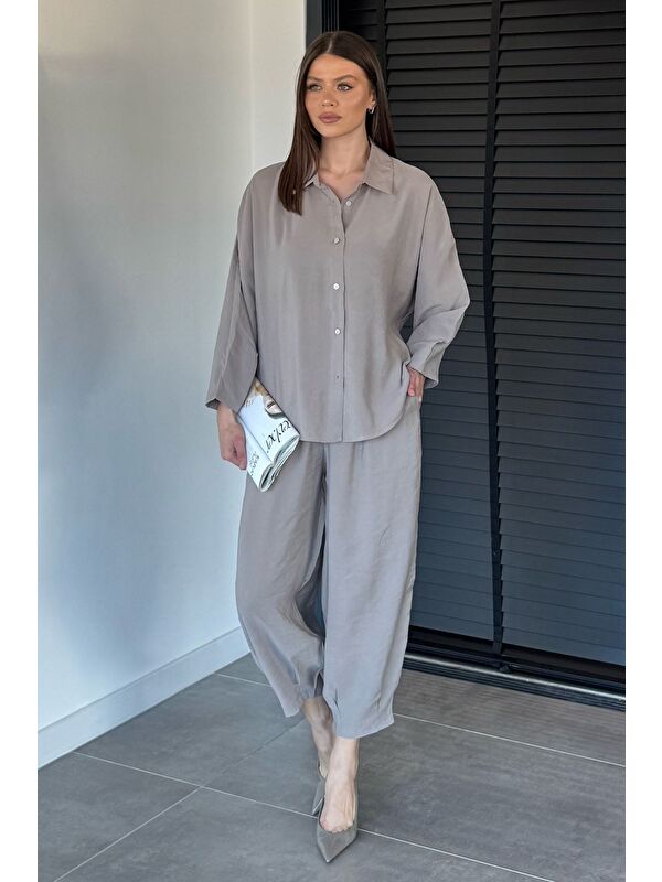 Gülseli Perry Kadın Oversize Gömlek Havuç Pantolon İkili Takım