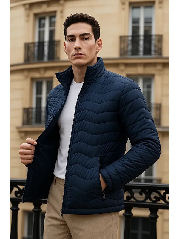 Comstar Erkek Premium Basic Kapitone Lacivert Şişme Mont