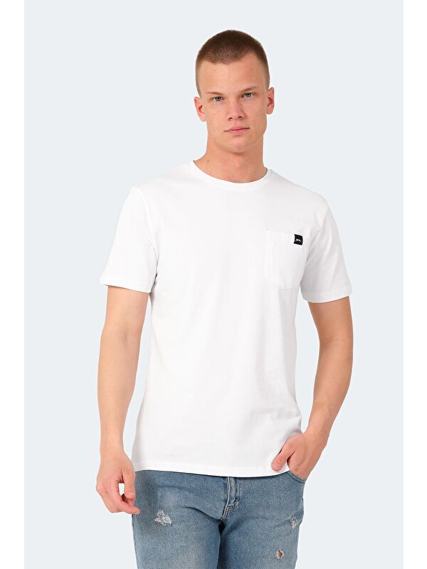 SLAZENGER veSELA Erkek %100 Pamuk Tişört Beyaz