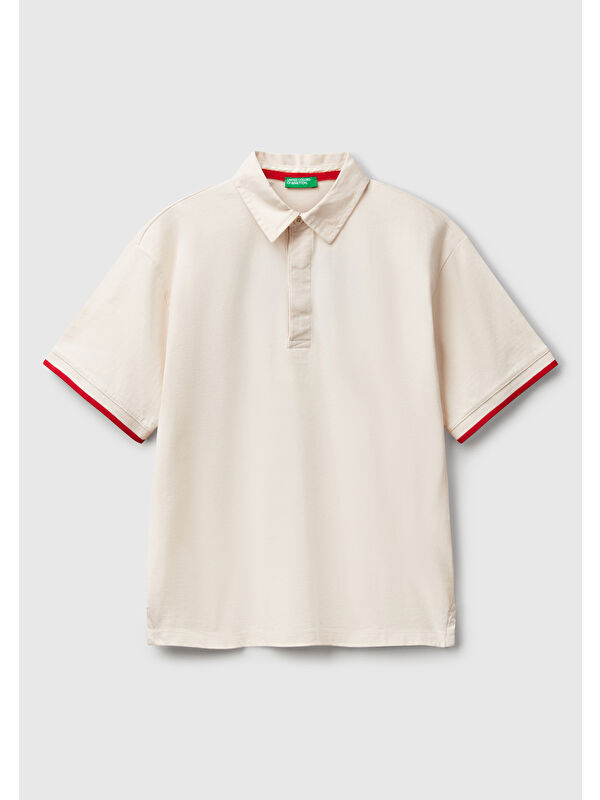 United Colors Of Benetton Erkek Çocuk Ekru İşleme Detaylı Polo Yaka Rugby T-Shirt