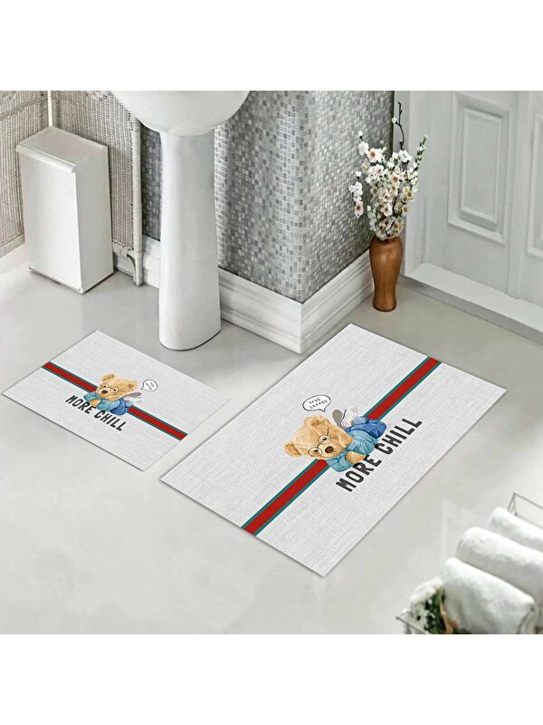 Evmila Teddy Bear Desenli 2 li Kaydırmaz Banyo Paspas Seti
