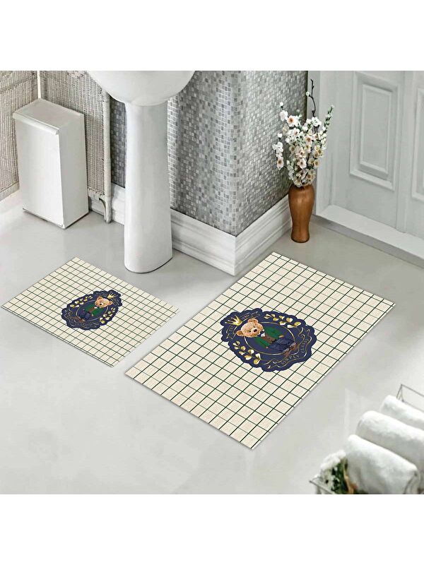 Evmila Teddy Bear Desenli 2 li Kaydırmaz Banyo Paspas Seti