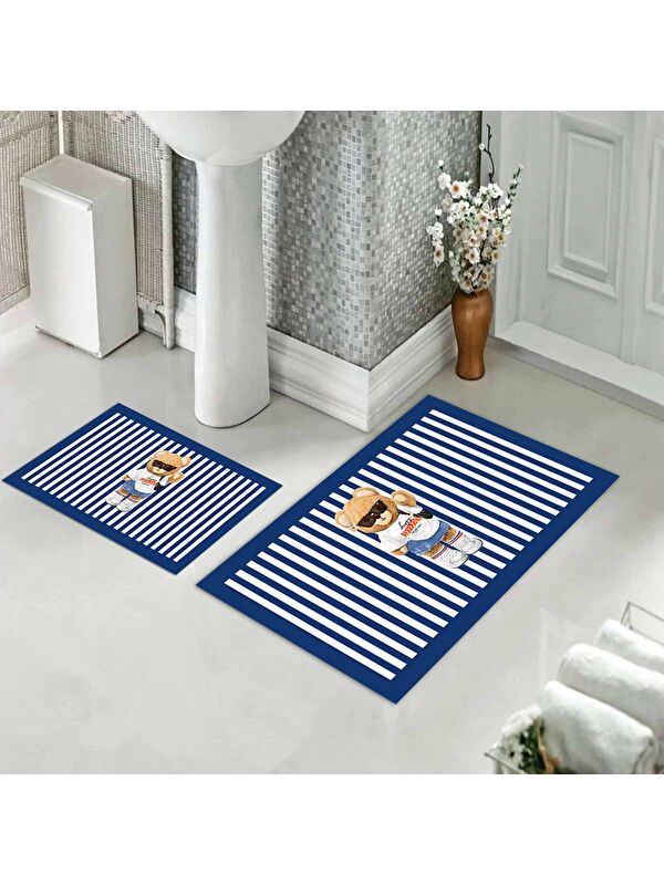 Evmila Teddy Bear Desenli 2 li Kaydırmaz Banyo Paspas Seti
