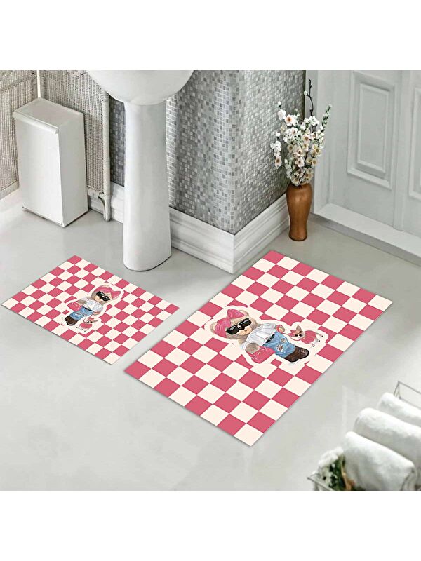 Evmila Teddy Bear Desenli 2 li Kaydırmaz Banyo Paspas Seti