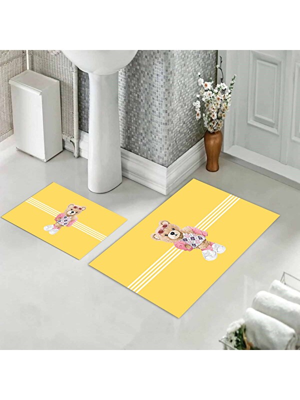 Evmila Teddy Bear Desenli 2 li Kaydırmaz Banyo Paspas Seti