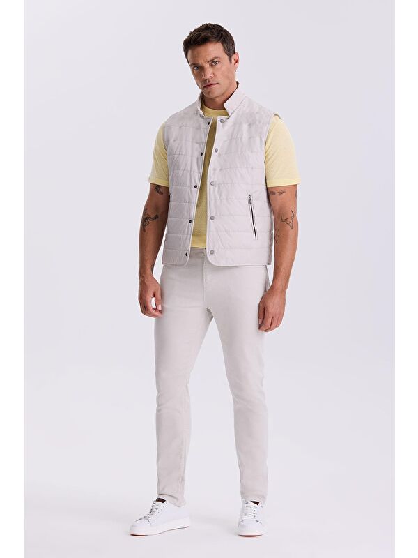 JAKAMEN Taş Hakim Yaka Elyaflı Slim Fit Yelek