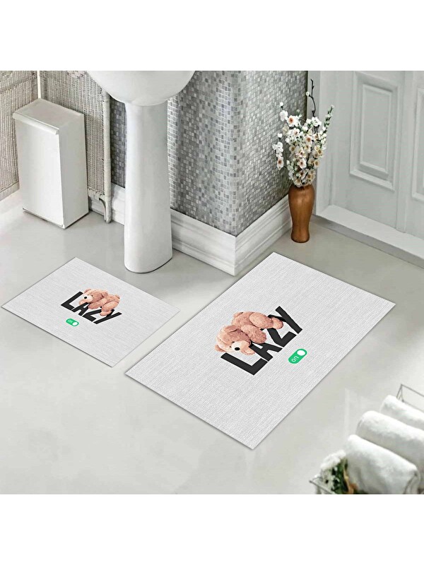Evmila Teddy Bear Desenli 2 li Kaydırmaz Banyo Paspas Seti