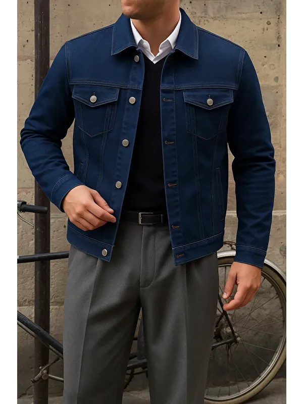 Comstar Erkek Trend Comfort Günlük Slim Fit Lacivert Jean Ceket