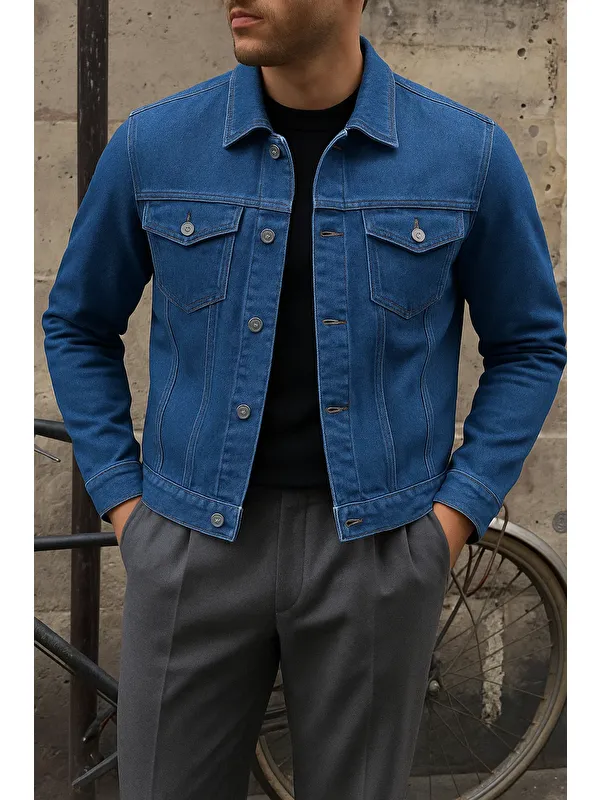 Comstar Erkek Trend Comfort Günlük Slim Fit K.Mavi Jean Ceket