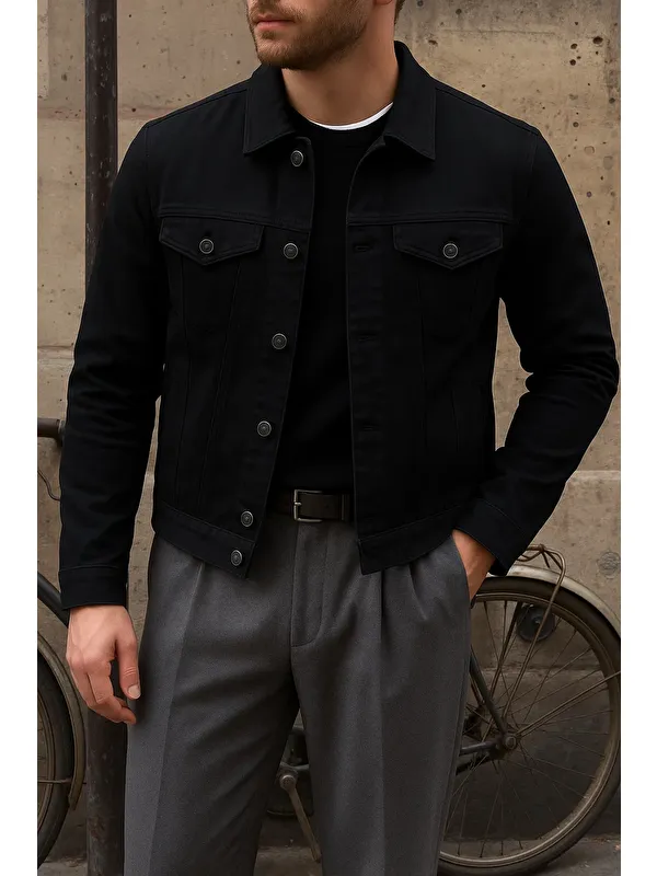 Comstar Erkek Trend Comfort Günlük Slim Fit Siyah Jean Ceket