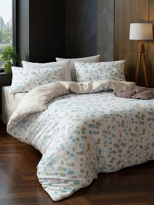 UPSTYLE Çift Kişilik Petite Desen Yumuşak Dokulu 4 Parça Nevresim Takımı % 100 Pamuk Mint Bej