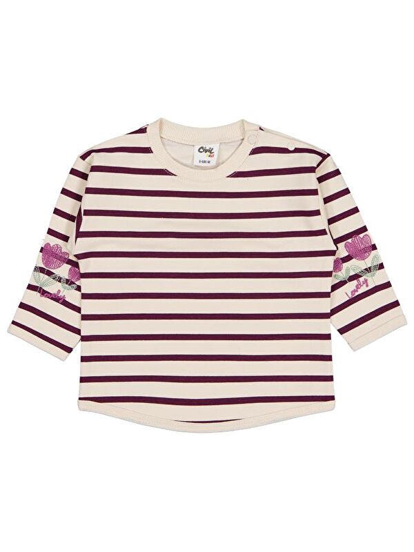 Civil Baby Çizgi Emp. Çiçek Nakışlı 6-18 Ay Sweatshirt - Bej 6-9 Ay