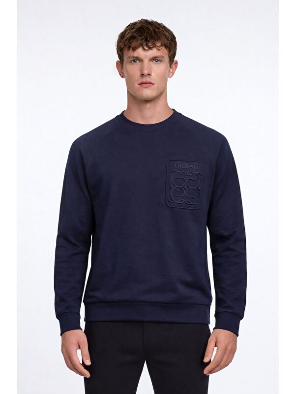 Sabri Özel Giotelli Erkek Lacivert Normal Kesim Regular Fit %100 Pamuk Örme Bisiklet Yaka Sweatshirt