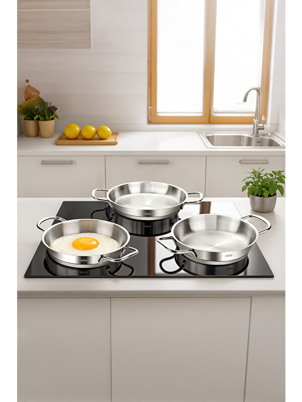 Nehir Silver Çelik 3 Parça İtalyan Omlet Sahan Seti (16-18-20 cm)