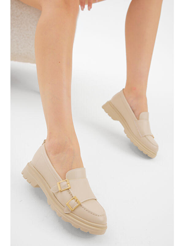 Tonny Black Siyah Tonny Black Kalin Poli Kadın Taban Çift Tokalı Günlük Loafer