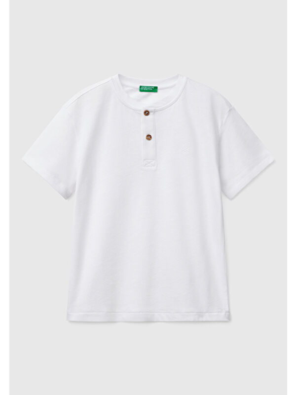 United Colors Of Benetton Erkek Çocuk Beyaz Logo İşlemeli Hakim Yaka T-Shirt