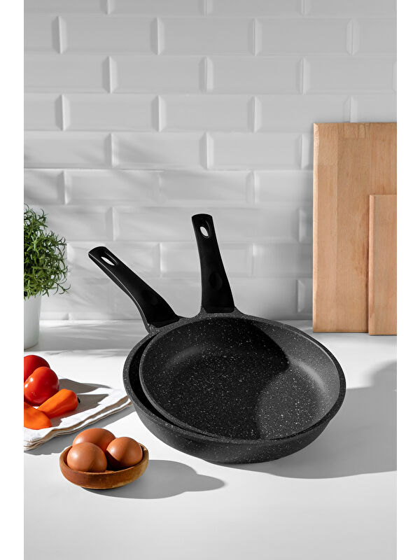 Nehir Siyah 2 Parça Alüminyum Döküm Granit 20-24 cm Tava Takımı