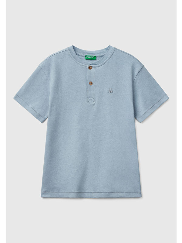 United Colors Of Benetton Erkek Çocuk Mavi Logo İşlemeli Hakim Yaka T-Shirt