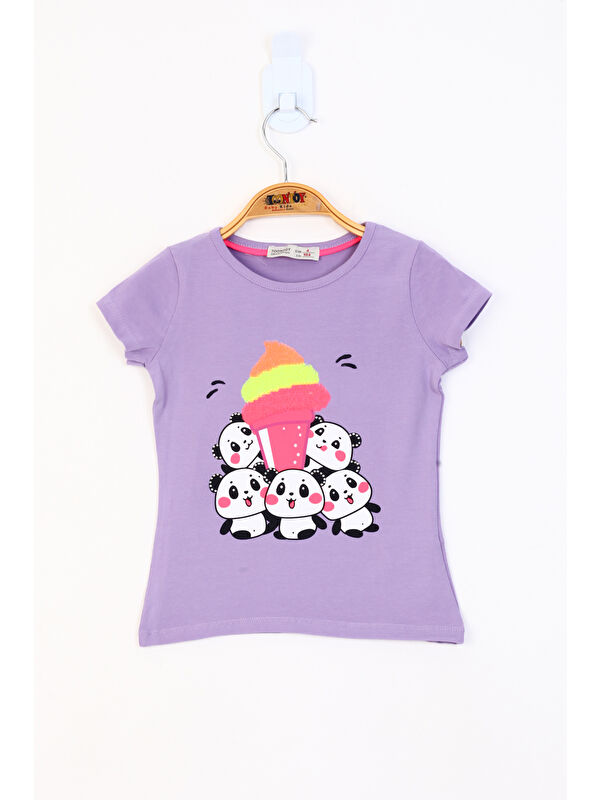 Toontoykids Kız Çocuk Baskılı Çevirmeli Pul Detaylı Tişört