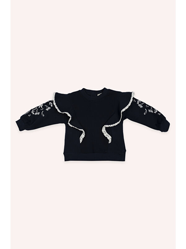 Panço Kız Bebek Nakışlı Lacivert Sweatshirt