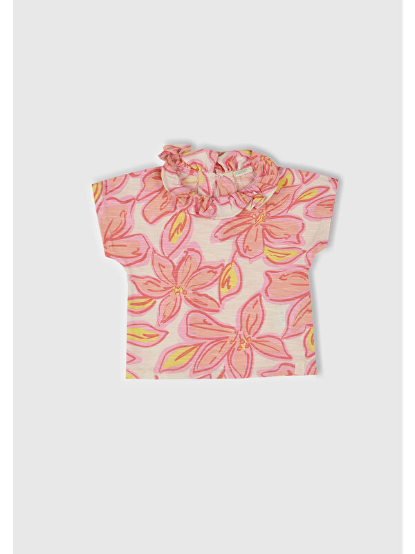 United Colors Of Benetton Bebek Yavruağzı Tamamı Desenli Yakası Fırfırlı Kimono Kol T-Shirt