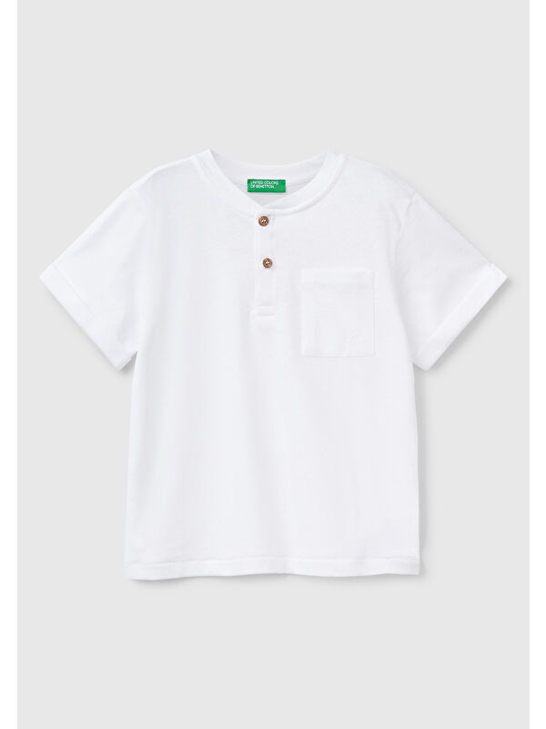 United Colors Of Benetton Erkek Çocuk Beyaz Önü Cep Detaylı Hakim Yaka T-Shirt