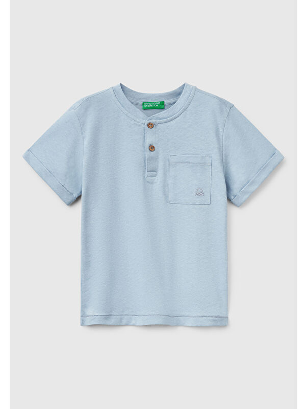 United Colors Of Benetton Erkek Çocuk Mavi Önü Cep Detaylı Hakim Yaka T-Shirt