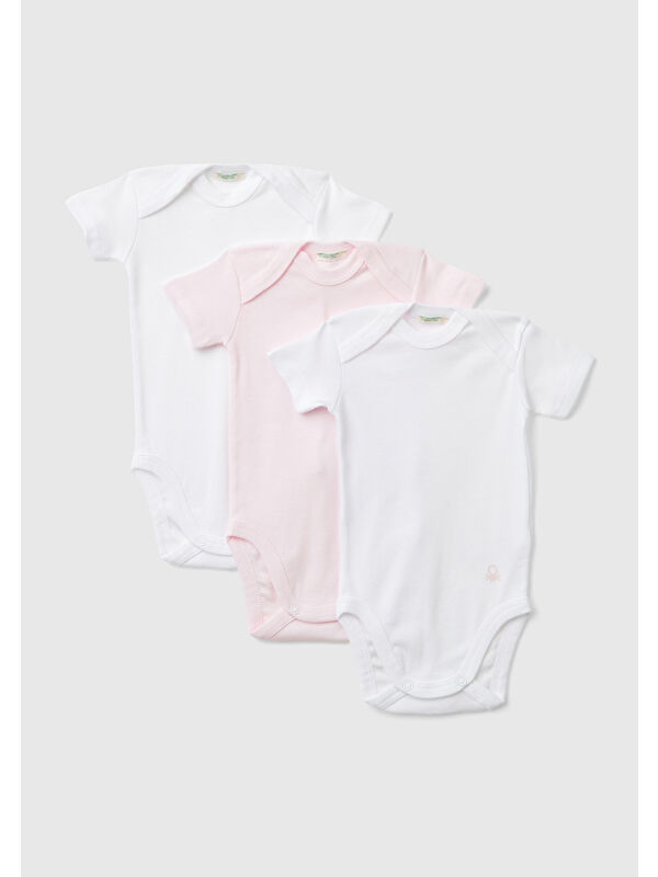 United Colors Of Benetton Bebek Pembe-Beyaz Kısa Kollu 3'lü Çıtçıtlı Body