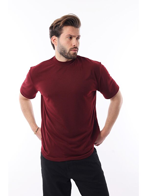 Madmext Bordo Bisiklet Yaka Basic Erkek Tişört E7113
