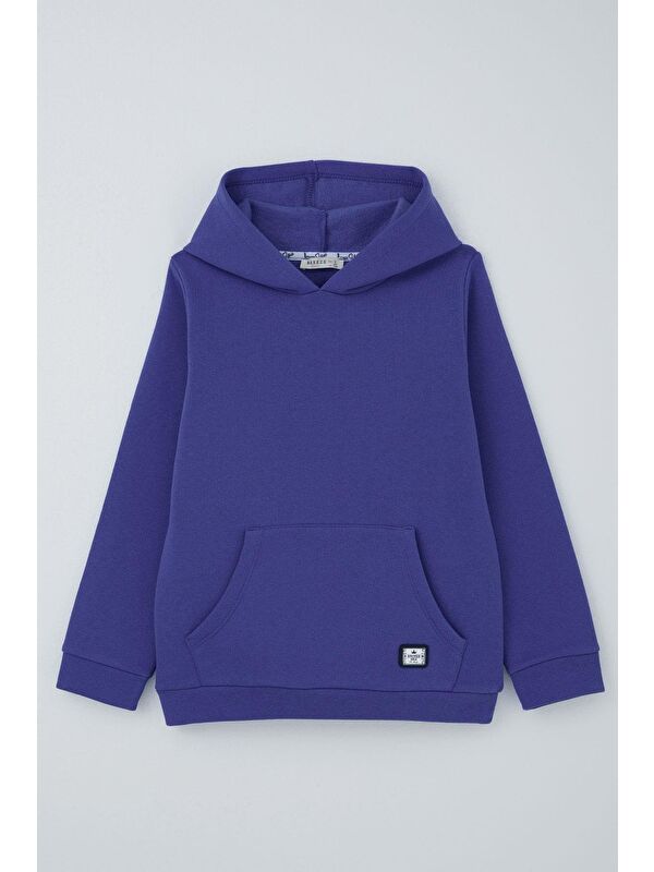 Breeze Kız Çocuk Sweatshirt Kanguru Cepli Armalı Saks Mavisi (5-7 Yaş)
