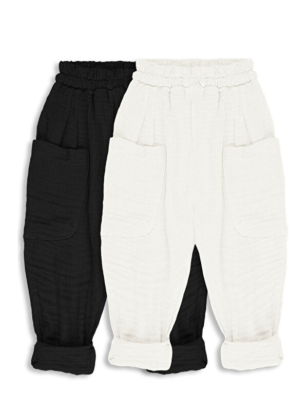 Catz Kids 2'li Paket Boyfriend Müslin Pantolon ( Siyah ve Ekru )