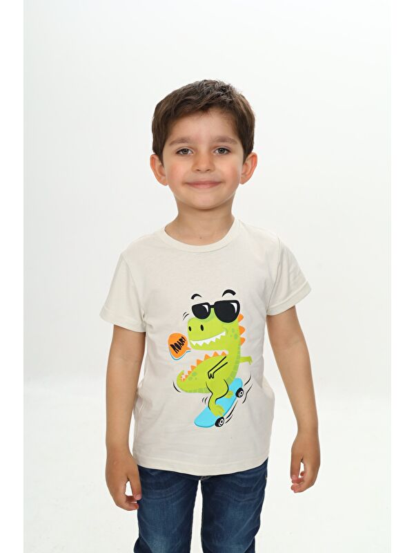 Toontoykids Erkek Çocuk Gözlüklü Dinozor Baskılı Tişört