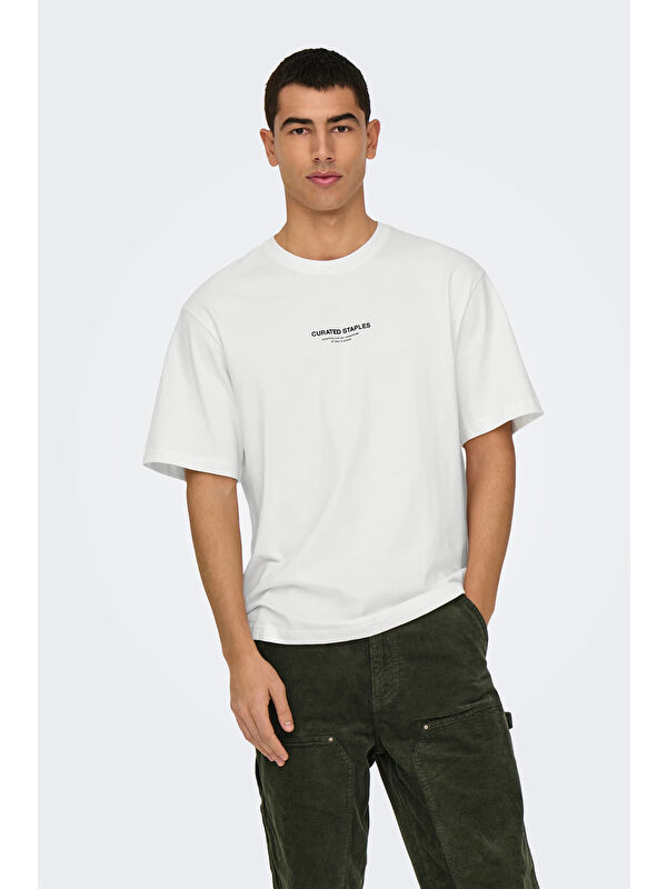 Only&Sons Onscurated % 100 Pamuk Baskılı Bisiklet Yaka T Shirt 22030925