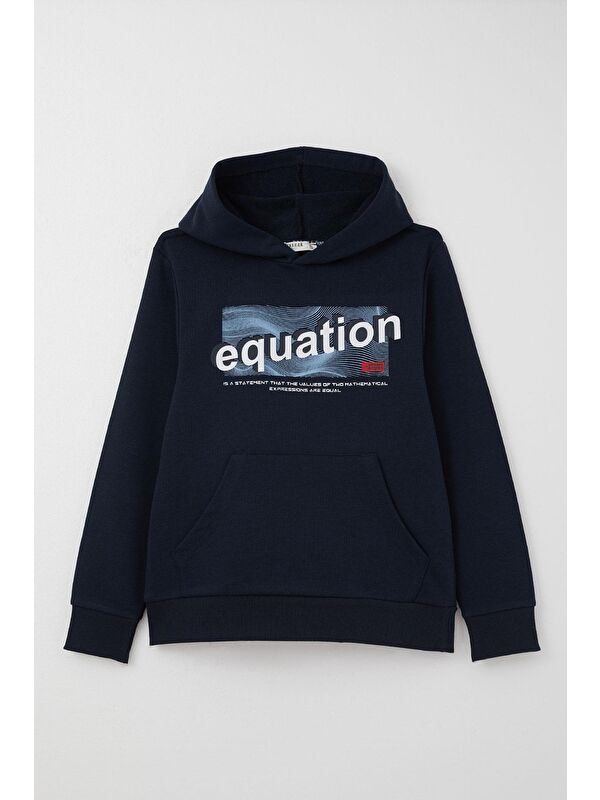 Breeze Erkek Çocuk Sweatshirt Yazı Baskılı Kanguru Cepli Kapüşonlu Lacivert (8-14 Yaş)