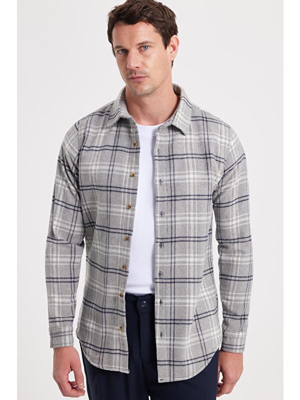 TUDORS Erkek Slim Fit Dar Kesim Kareli Kışlık Oduncu Gömlek